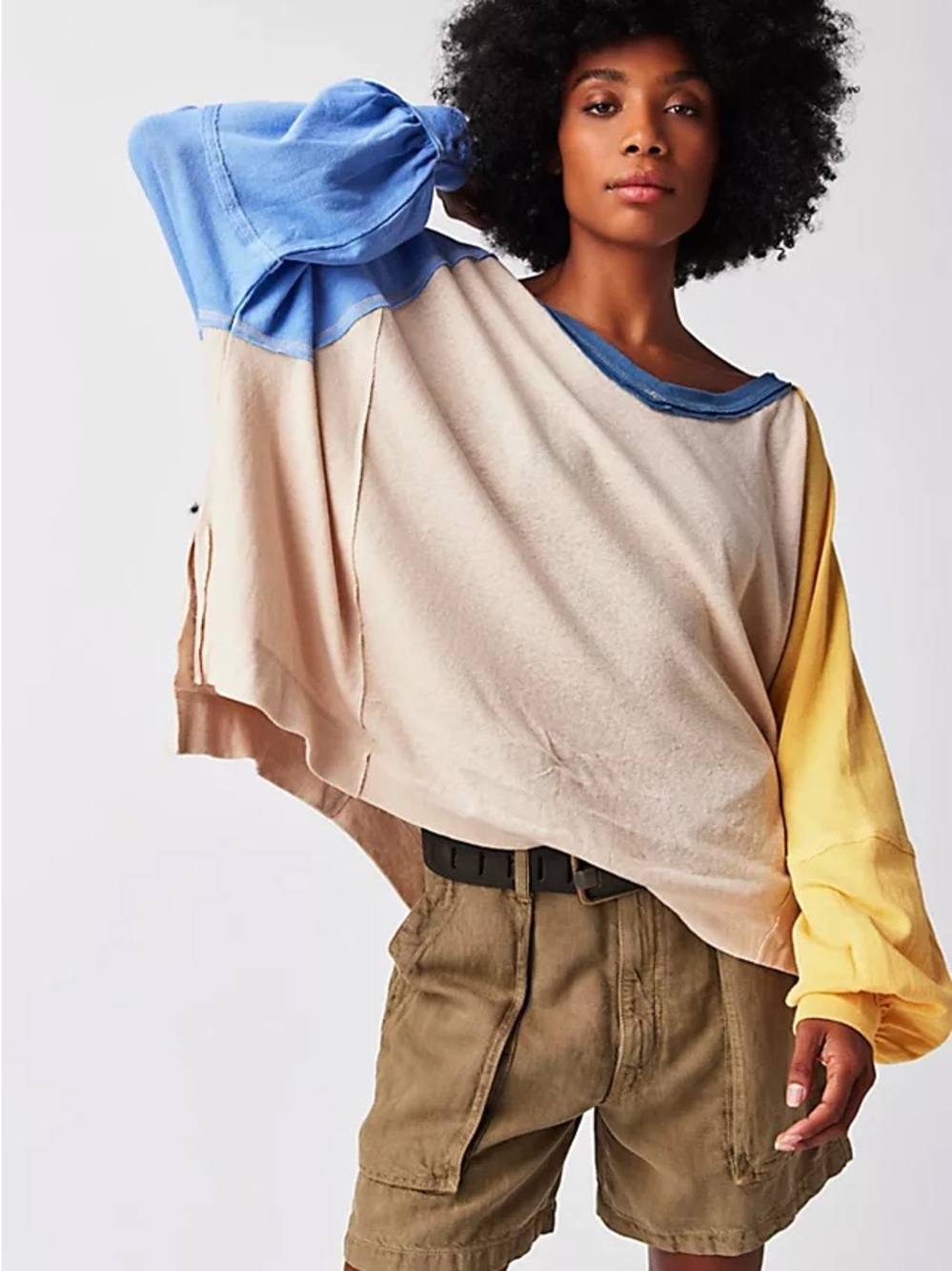 Free People We The Free Care FP Tri Color Tee Vacation Sand Combo Size XS
